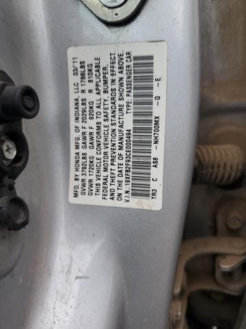 19XFB2F93CE000494 - 2012 HONDA CIVIC EXL Gümüş foto 12