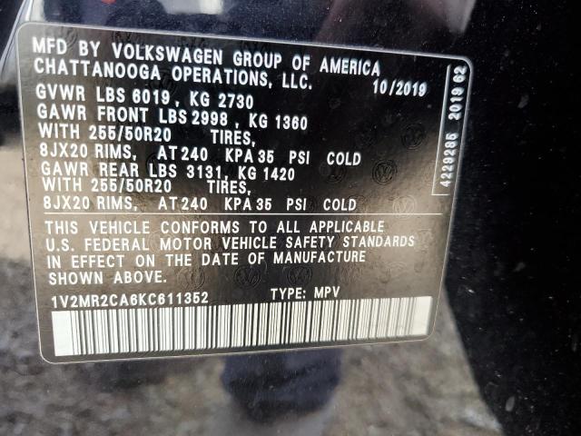 1V2MR2CA6KC611352 - 2019 VOLKSWAGEN ATLAS SEL BLACK photo 13