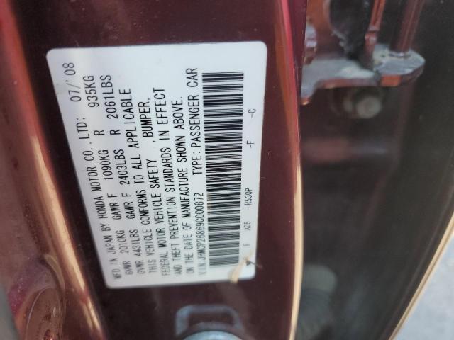 JHMCP26869C000872 - 2009 HONDA ACCORD EXL MAROON photo 12