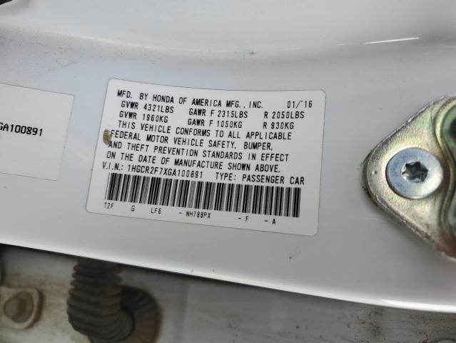 1HGCR2F7XGA100891 - 2016 HONDA ACCORD EX WHITE photo 12