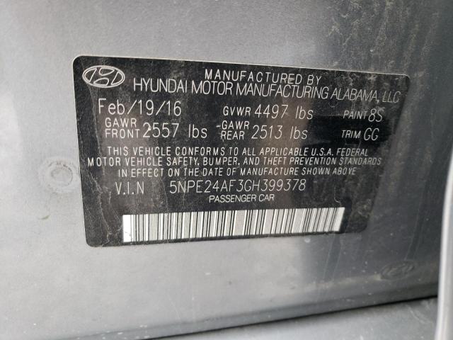 5NPE24AF3GH399378 - 2016 HYUNDAI SONATA SE GRAY photo 12