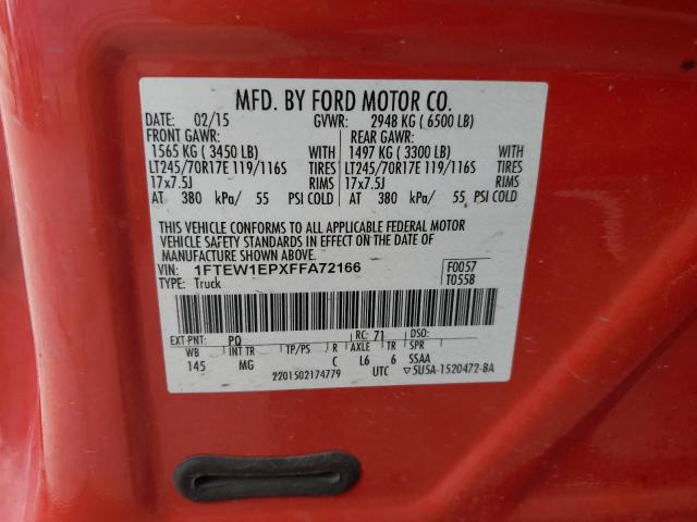 1FTEW1EPXFFA72166 - 2015 FORD F150 SUPERCREW RED photo 13