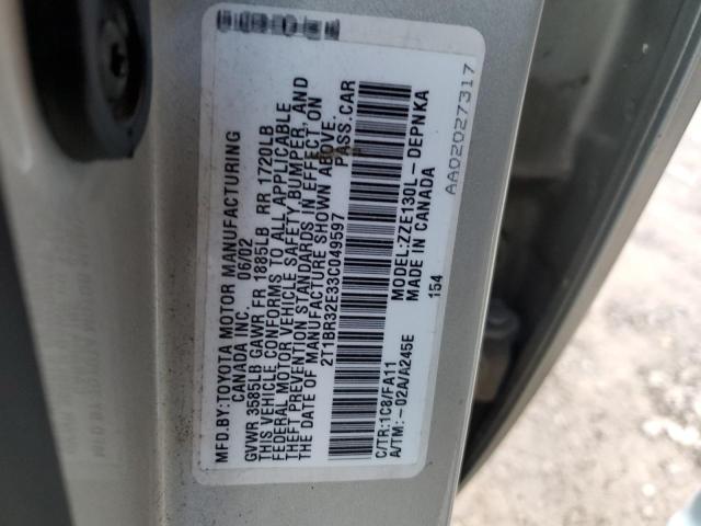 2T1BR32E33C049597 - 2003 TOYOTA COROLLA CE GRAY photo 12