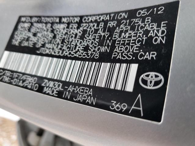 JTDKN3DU9C5455378 - 2012 TOYOTA PRIUS SILVER photo 12