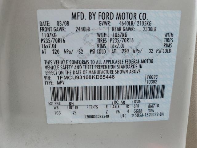 1FMCU93168KD65448 - 2008 FORD ESCAPE XLT GRAY photo 12