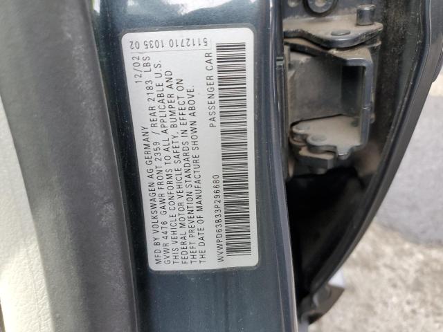 WVWPD63B33P296680 - 2003 VOLKSWAGEN PASSAT GLS BLUE photo 12