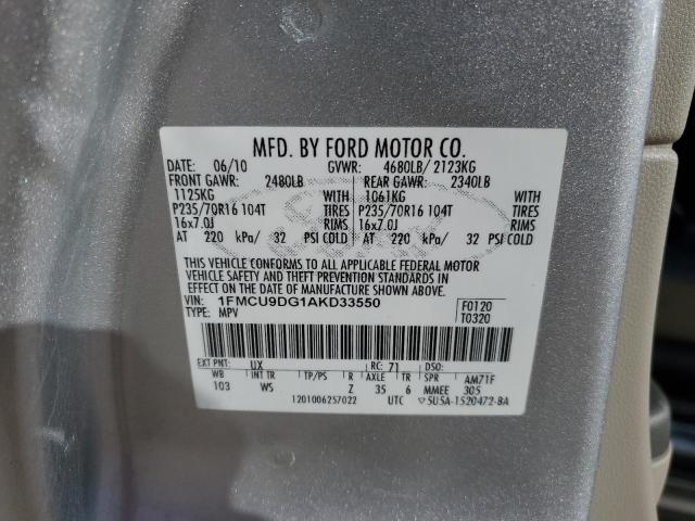 1FMCU9DG1AKD33550 - 2010 FORD ESCAPE XLT SILVER photo 14