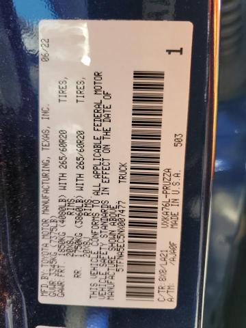 5TFNA5EC5NX007477 - 2022 TOYOTA TUNDRA CREWMAX PLATINUM ლურჯი ფოტო 12