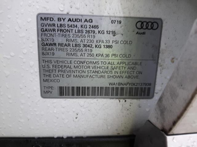 WA1BNAFY0K2137938 - 2019 AUDI Q5 PREMIUM PLUS WHITE photo 14