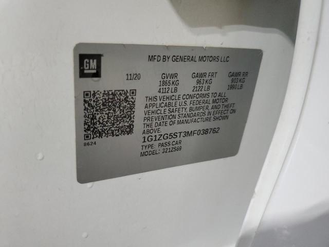 1G1ZG5ST3MF038762 - 2021 CHEVROLET MALIBU RS WHITE photo 12