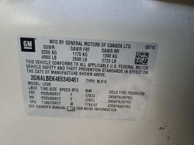 2GNALBEK4E6349461 - 2014 CHEVROLET EQUINOX LT SILVER photo 12