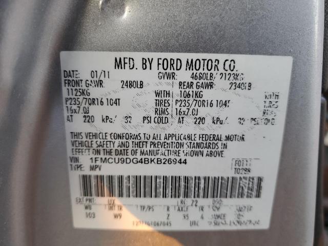 1FMCU9DG4BKB26944 - 2011 FORD ESCAPE XLT SILVER photo 12