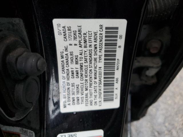 2HGFA1F56AH330174 - 2010 HONDA CIVIC LX BLACK photo 13