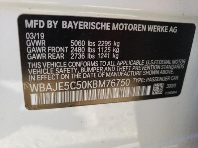 WBAJE5C50KBM76750 - 2019 BMW 540 I WHITE photo 12