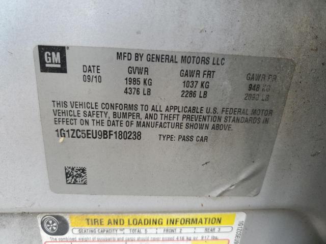 1G1ZC5EU9BF180238 - 2011 CHEVROLET MALIBU 1LT 银色 照片 12