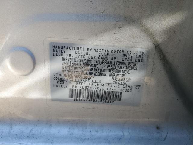 3N1CN7AP2JL886512 - 2018 NISSAN VERSA S SILVER photo 12