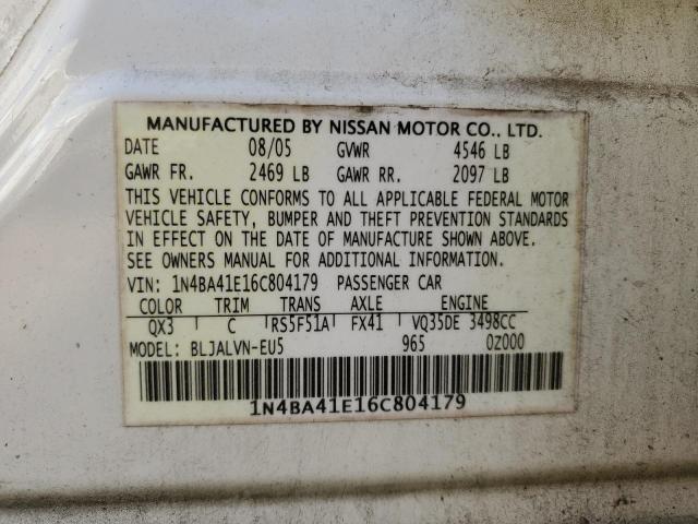 1N4BA41E16C804179 - 2006 NISSAN MAXIMA SE WHITE photo 13