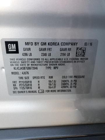 KL4CJASB7GB672046 - 2016 BUICK ENCORE SILVER photo 12