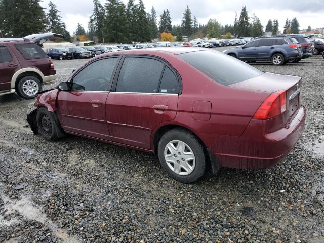 2HGES16532H502607 - 2002 HONDA CIVIC LX MAROON photo 2