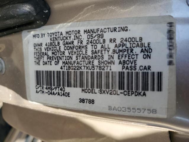 4T1BG22K7XU578271 - 1999 TOYOTA CAMRY CE SILVER photo 13