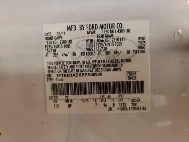 1FTKR1ADXBPA58939 - 2011 FORD RANGER WHITE photo 12