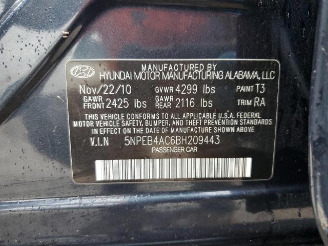 5NPEB4AC6BH209443 - 2011 HYUNDAI SONATA GLS BLUE photo 12