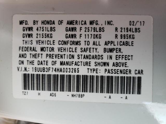 19UUB3F74HA003265 - 2017 ACURA TLX ADVANCE WHITE photo 12