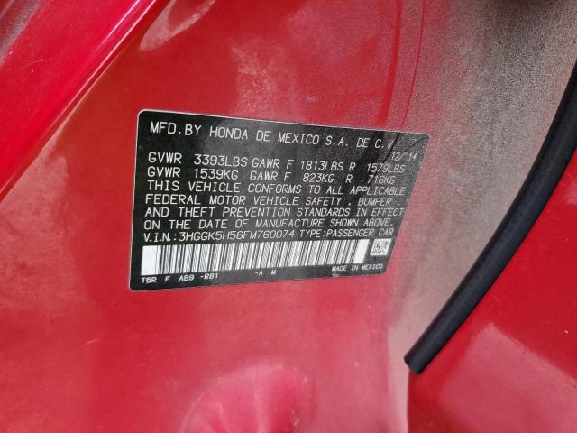 3HGGK5H56FM760074 - 2015 HONDA FIT LX RED photo 12