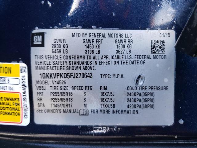 1GKKVPKD5FJ270643 - 2015 GMC ACADIA SLE BLUE photo 13