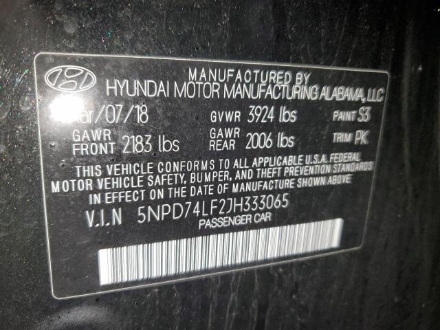 5NPD74LF2JH333065 - 2018 HYUNDAI ELANTRA SE BLACK photo 12