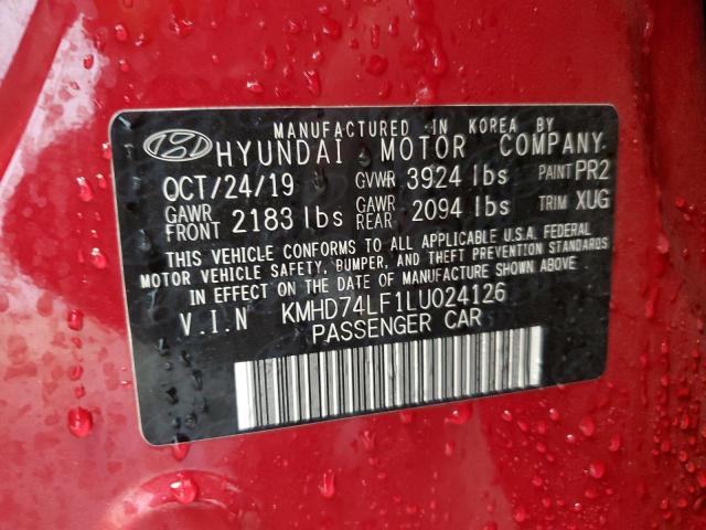 KMHD74LF1LU024126 - 2020 HYUNDAI ELANTRA SE RED photo 12