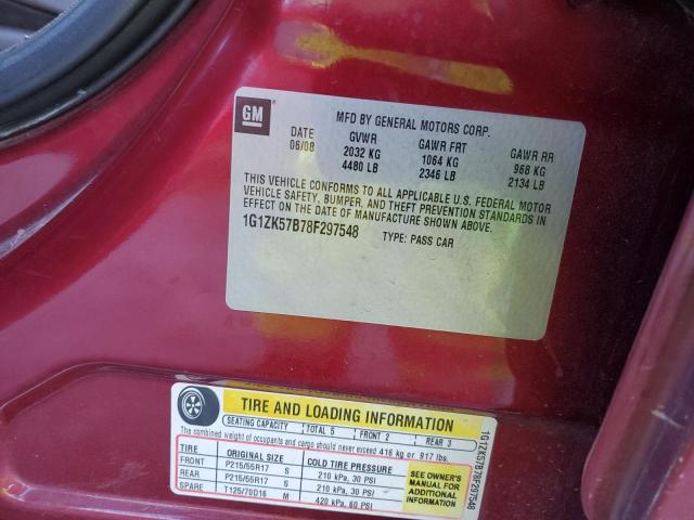 1G1ZK57B78F297548 - 2008 CHEVROLET MALIBU LTZ ბურგუნდია ფოტო 12