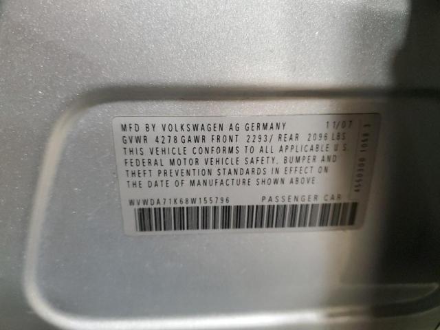 WVWDA71K68W155796 - 2008 VOLKSWAGEN RABBIT SILVER photo 12