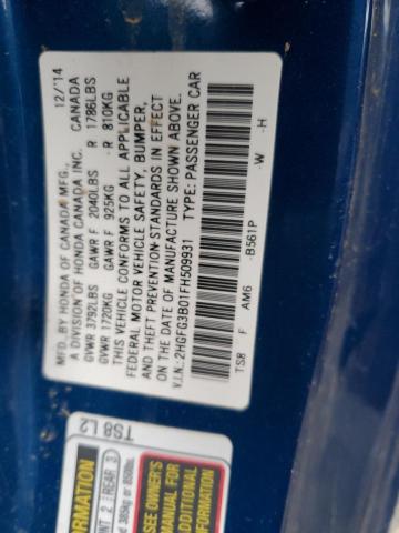 2HGFG3B01FH509931 - 2015 HONDA CIVIC EXL BLUE photo 12