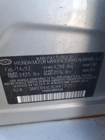 5NPEB4AC8CH473121 - 2012 HYUNDAI SONATA GLS SILVER photo 12