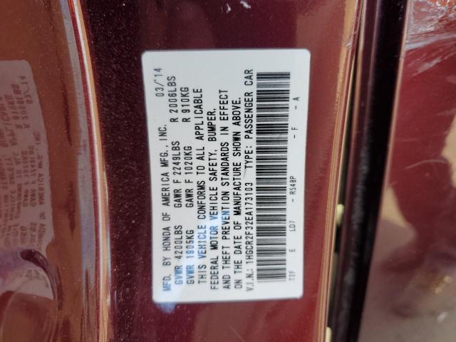 1HGCR2F32EA173103 - 2014 HONDA ACCORD LX BURGUNDY photo 12