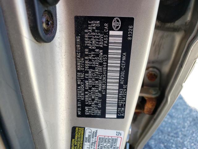 4T1BE32K54U848153 - 2004 TOYOTA CAMRY LE TAN photo 12