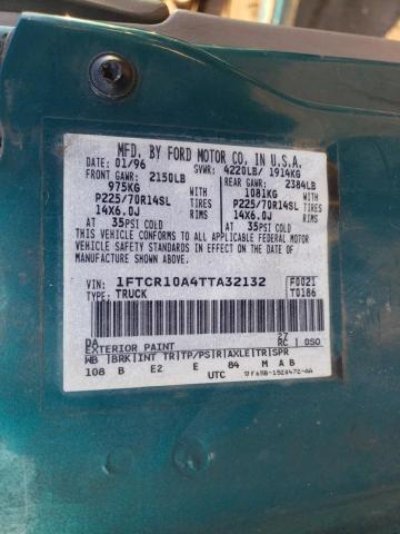 1FTCR10A4TTA32132 - 1996 FORD RANGER GREEN photo 12