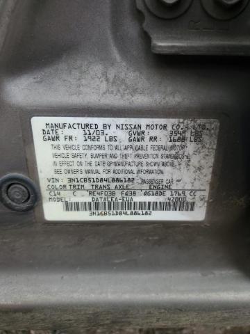 3N1CB51D84L886182 - 2004 NISSAN SENTRA 1.8 GRAY photo 12