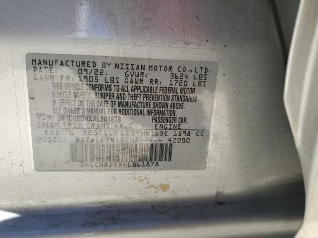 3N1CN8DVXNL861878 - 2022 NISSAN VERSA S SILVER photo 12