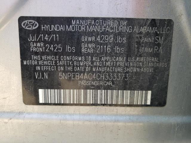 5NPEB4AC4CH333373 - 2012 HYUNDAI SONATA GLS SILVER photo 12