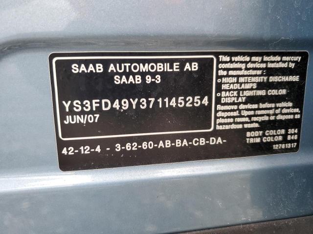 YS3FD49Y371145254 - 2007 SAAB 9-3 2.0T BLUE photo 12