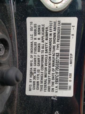 19XFC1F70GE027163 - 2016 HONDA CIVIC EXL შავი ფოტო 12
