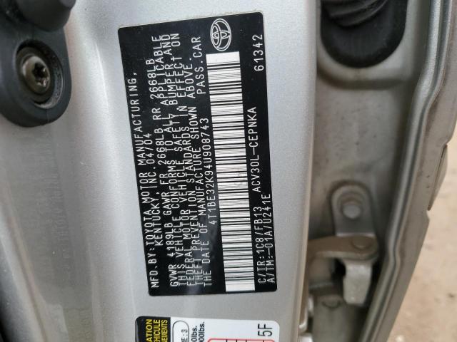 4T1BE32K94U908743 - 2004 TOYOTA CAMRY LE SILVER photo 12