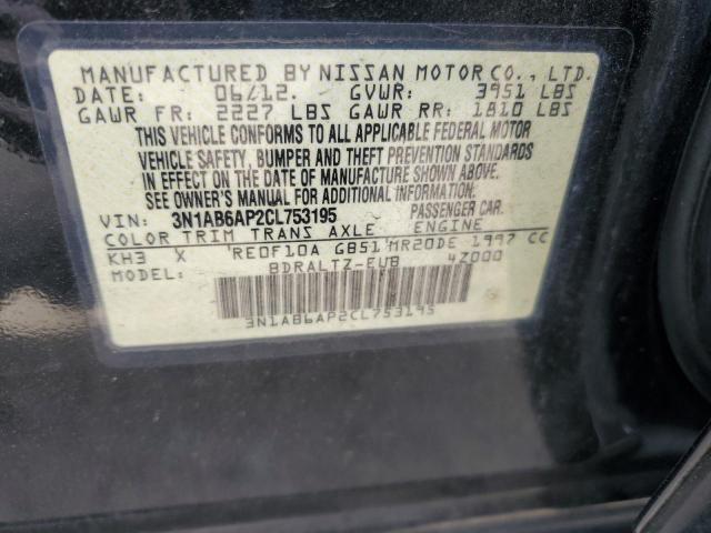 3N1AB6AP2CL753195 - 2012 NISSAN SENTRA 2.0 BLACK photo 12