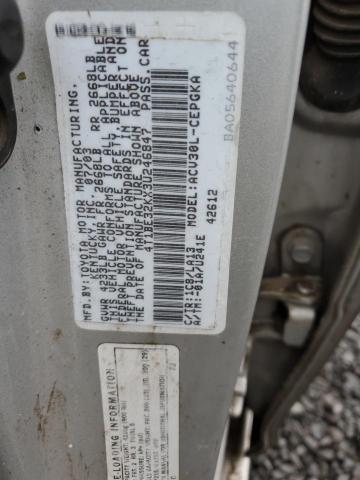 4T1BE32KX3U246847 - 2003 TOYOTA CAMRY LE SILVER photo 12