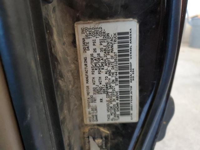5TBBT44111S128197 - 2001 TOYOTA TUNDRA ACCESS CAB შავი ფოტო 12