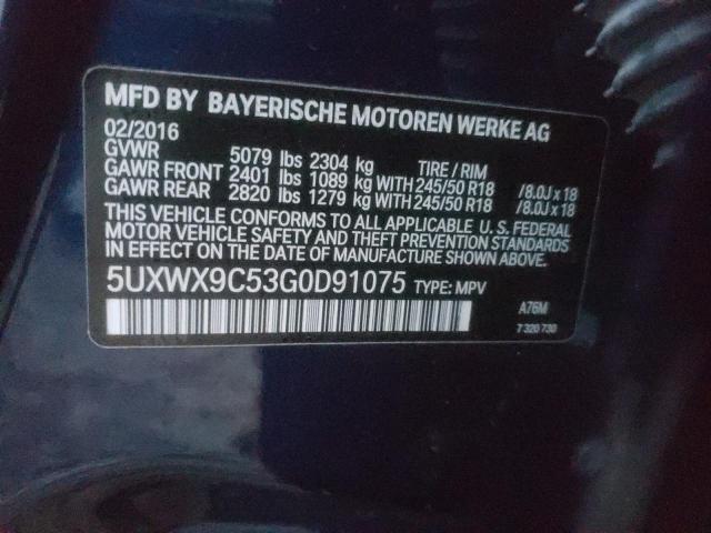 5UXWX9C53G0D91075 - 2016 BMW X3 XDRIVE28I BLUE photo 14