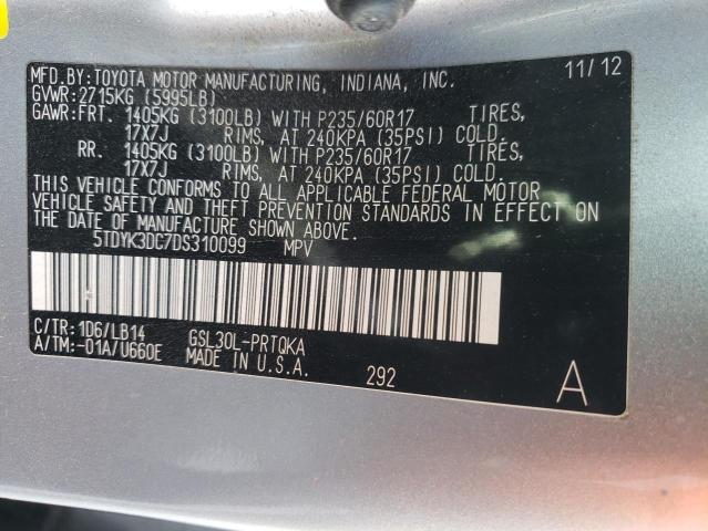 5TDYK3DC7DS310099 - 2013 TOYOTA SIENNA XLE SILVER photo 13