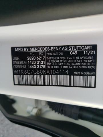 W1K6G7GB0NA104114 - 2022 MERCEDES-BENZ S 580 4MATIC WHITE photo 12